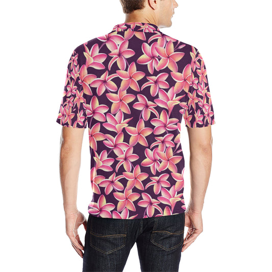 Purple Plumeria Pattern Print Design PM010 Men Polo Shirt