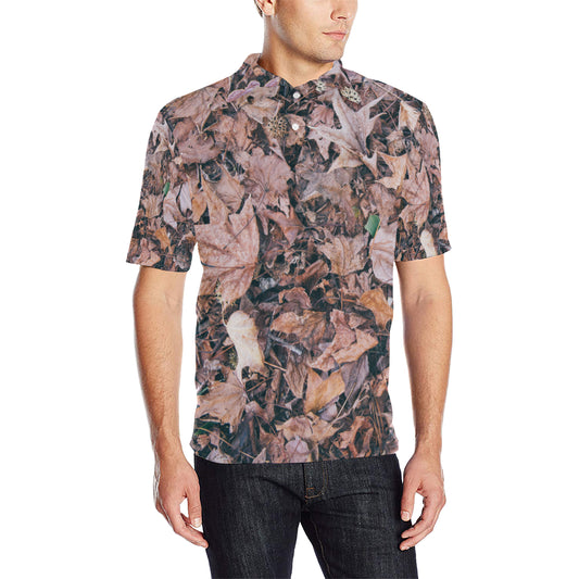 Camouflage Realistic Tree Leaf Print Men Polo Shirt