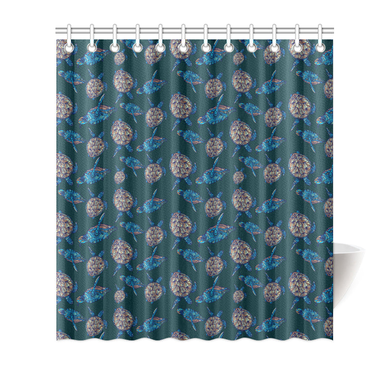 Sea Turtle Hand Drawn Blue Print Shower Curtain