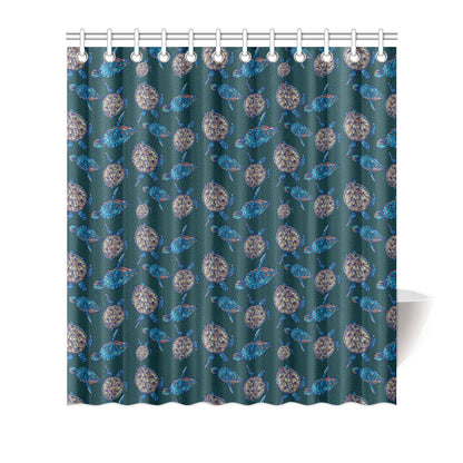 Sea Turtle Hand Drawn Blue Print Shower Curtain