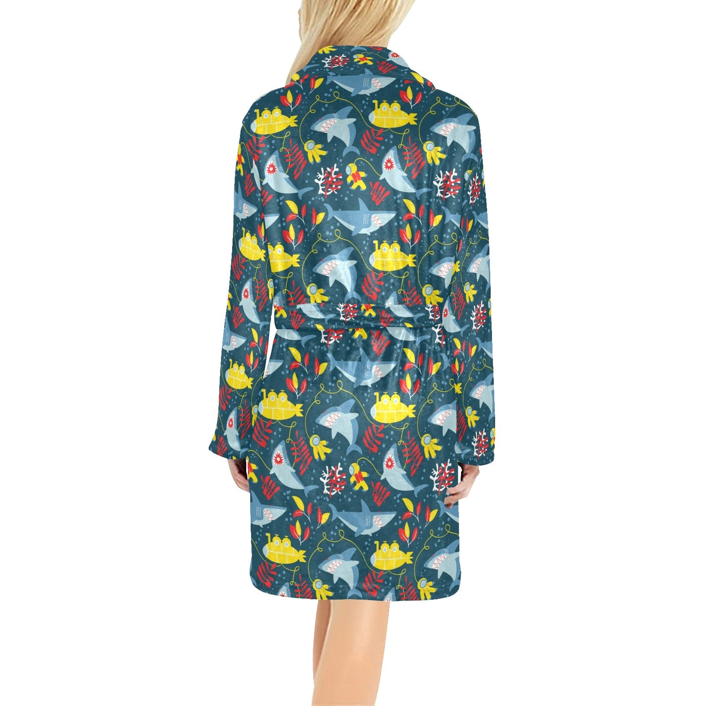 Scuba With Sharks Print Design LKS303 Women's Fleece Robe