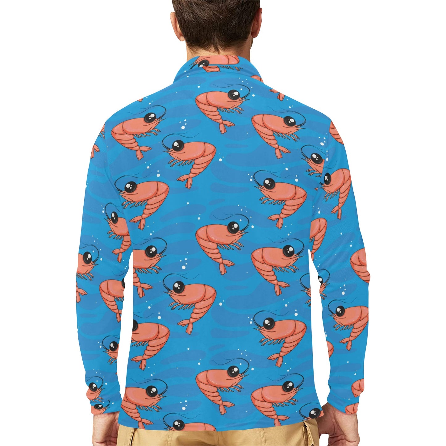 Prawn Cute Pattern Print Design 03 Long Sleeve Polo Shirt For Men's