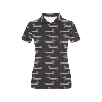 Dachshund Pattern Print Design 04 Women's Polo Shirt