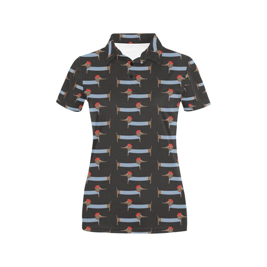 Dachshund Pattern Print Design 04 Women's Polo Shirt