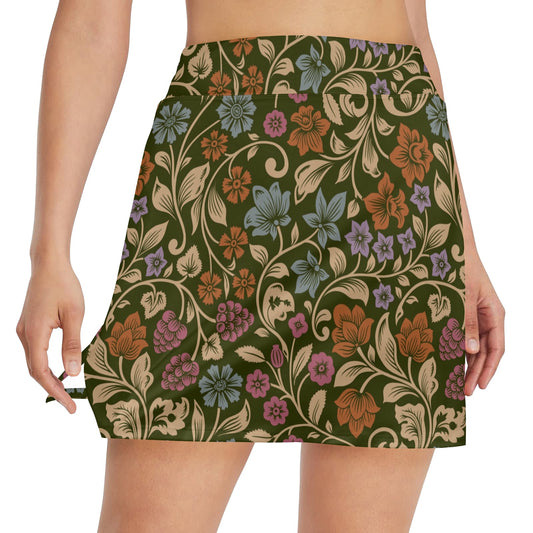 Floral Vintage Print Pattern 17" Golf & Pickleball Skort with Pockets