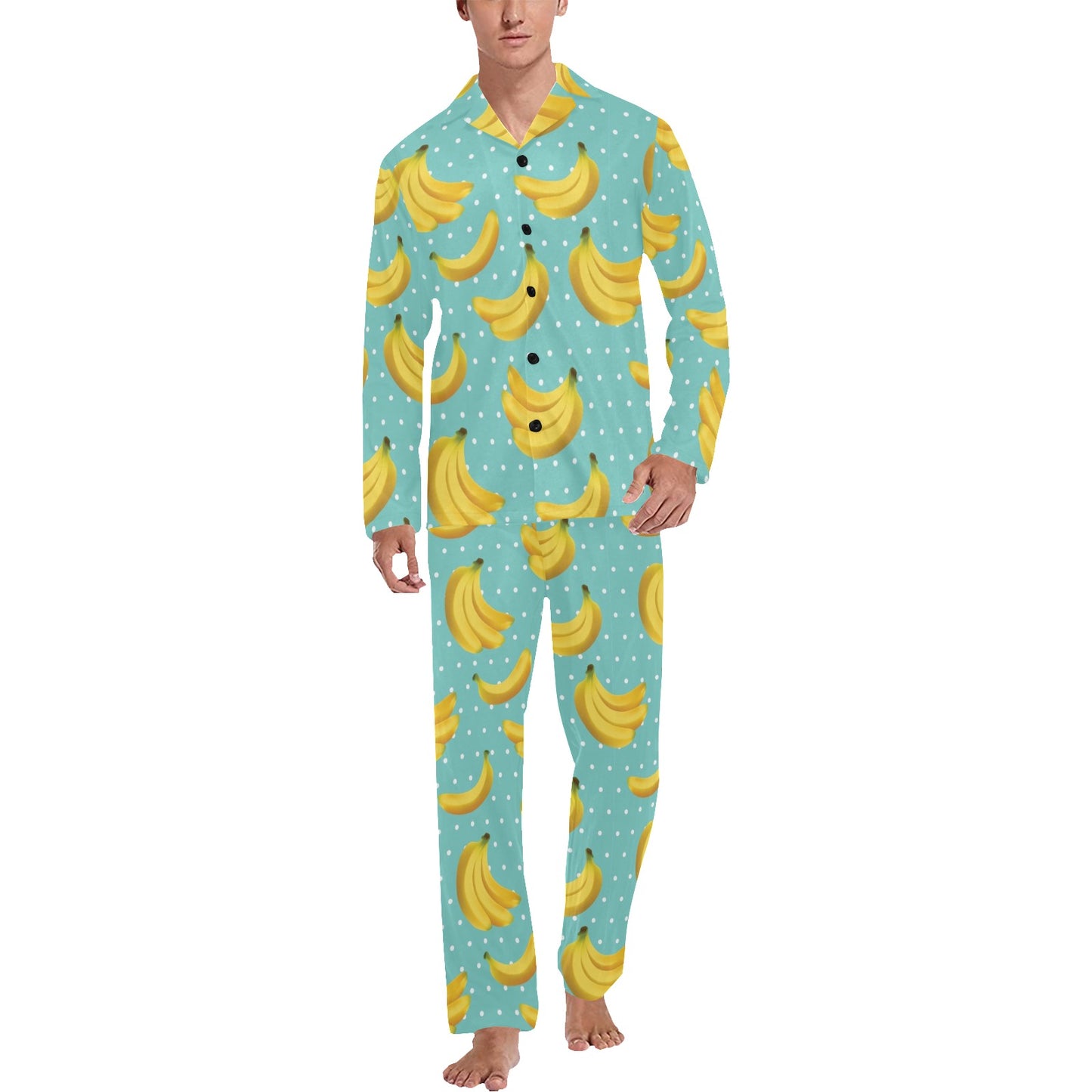Banana Pattern Print Design BA02 Men's Long Pajama Set