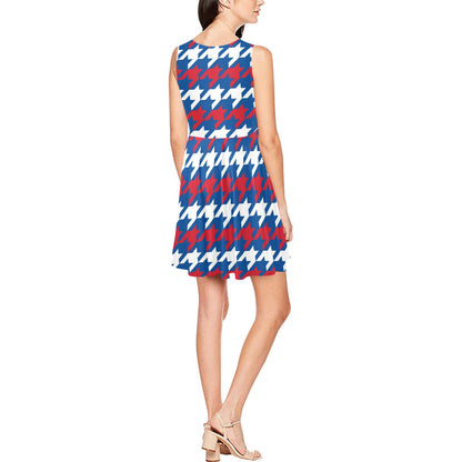 Patriotic Houndstooth Pattern Print Design A02 Sleeveless Dress