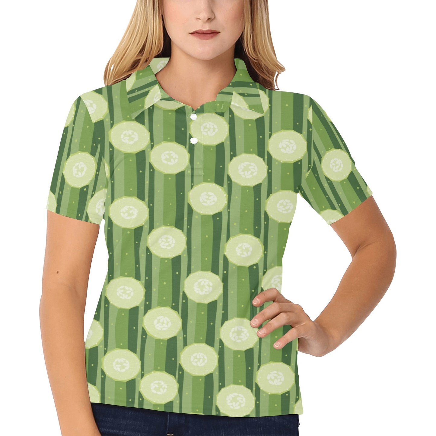 Cucumber Pattern Print Design CC03 Women's Polo Shirt