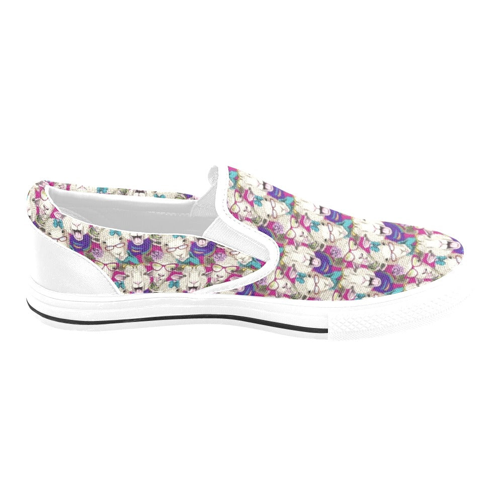 Sheep Print Design LKS403 White Slip Ons Canvas Women's Shoes