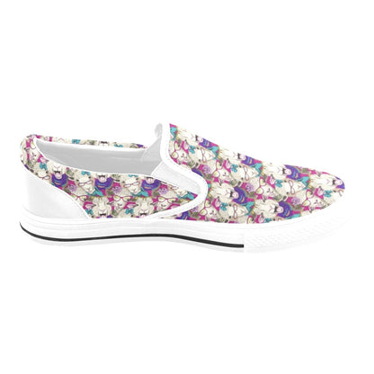 Sheep Print Design LKS403 White Slip Ons Canvas Women's Shoes