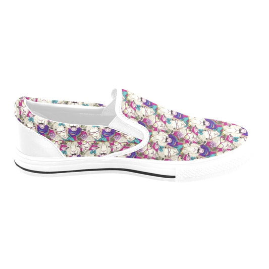Sheep Print Design LKS403 White Slip Ons Canvas Women's Shoes