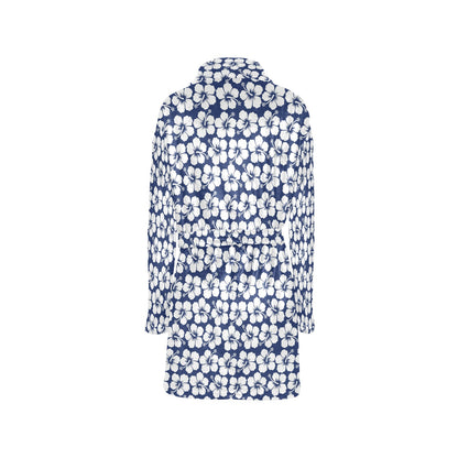 Hibiscus Blue Hawaiian Flower Pattern Women's Fleece Robe
