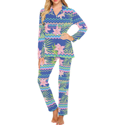 Lily Pattern Print Design LY015 Women's Long Pajama Set