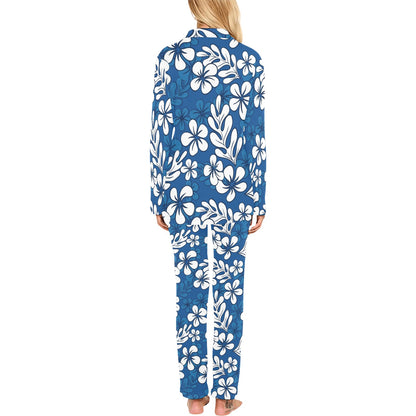 Plumeria Pattern Print Design PM015 Women's Long Pajama Set