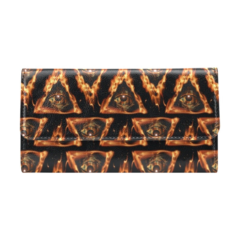 Eye of Horus in Flame Print Women's Trifold Wallet