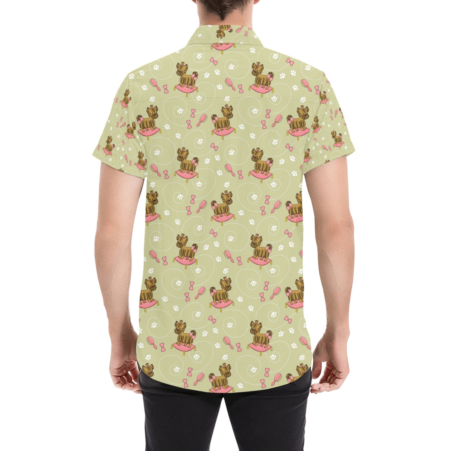 Yorkshire Cute Terriers Print Design LKS301 Men Short Sleeve Button Up Shirt