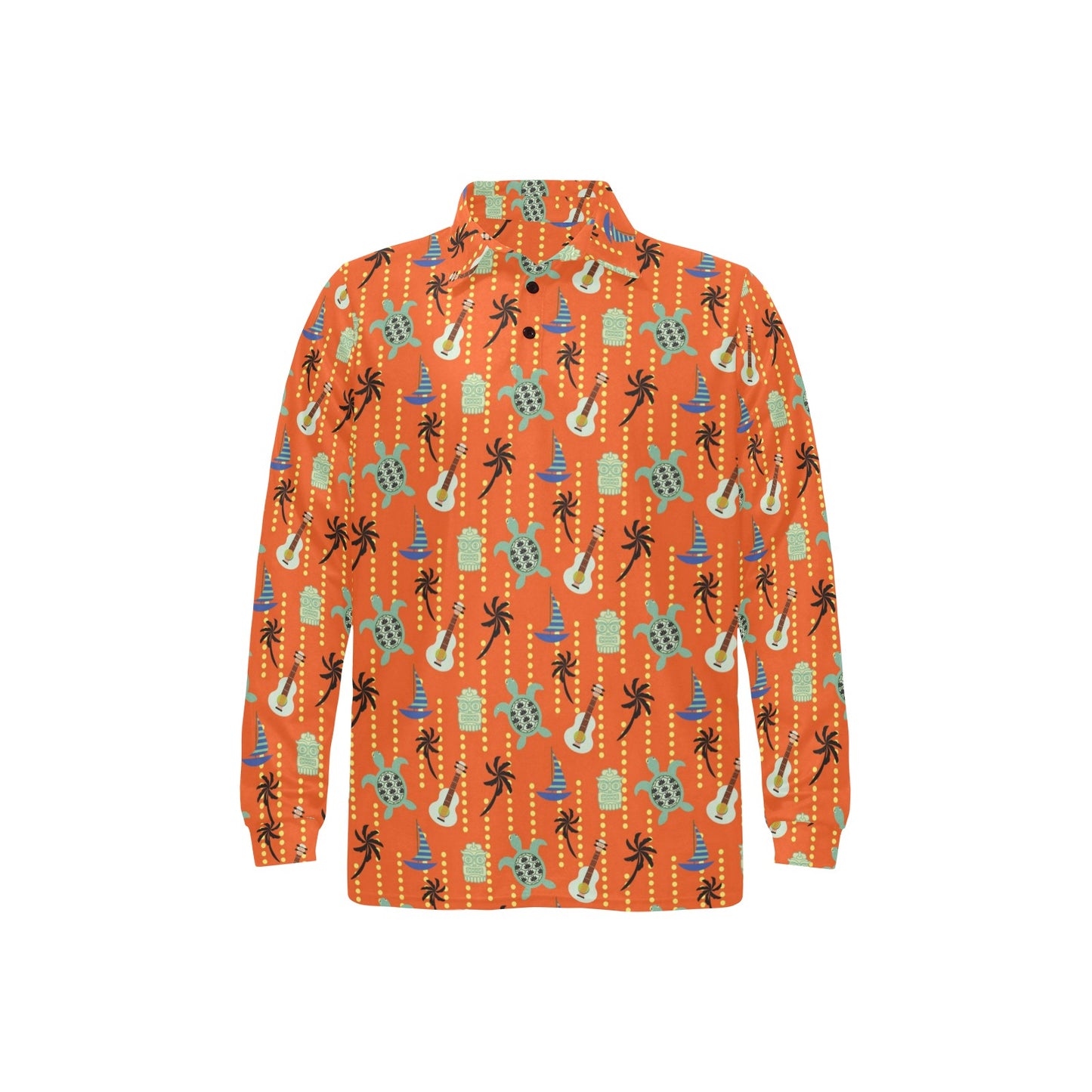 Ukulele Print Design LKS402 Long Sleeve Polo Shirt For Men's