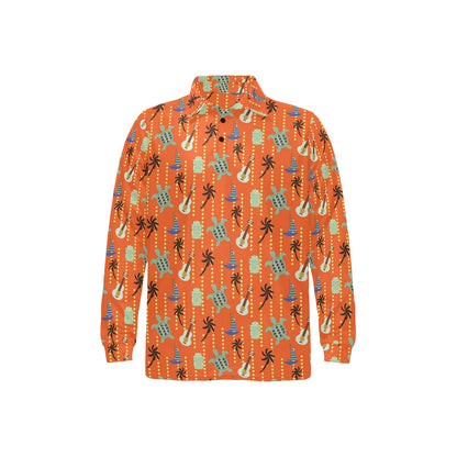 Ukulele Print Design LKS402 Long Sleeve Polo Shirt For Men's