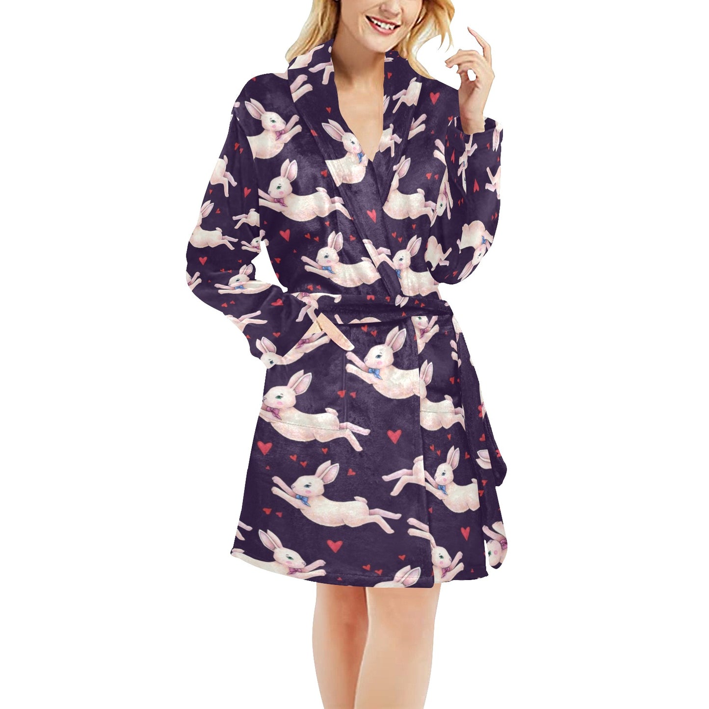 Rabbit Pattern Print Design RB016 Women's Fleece Robe