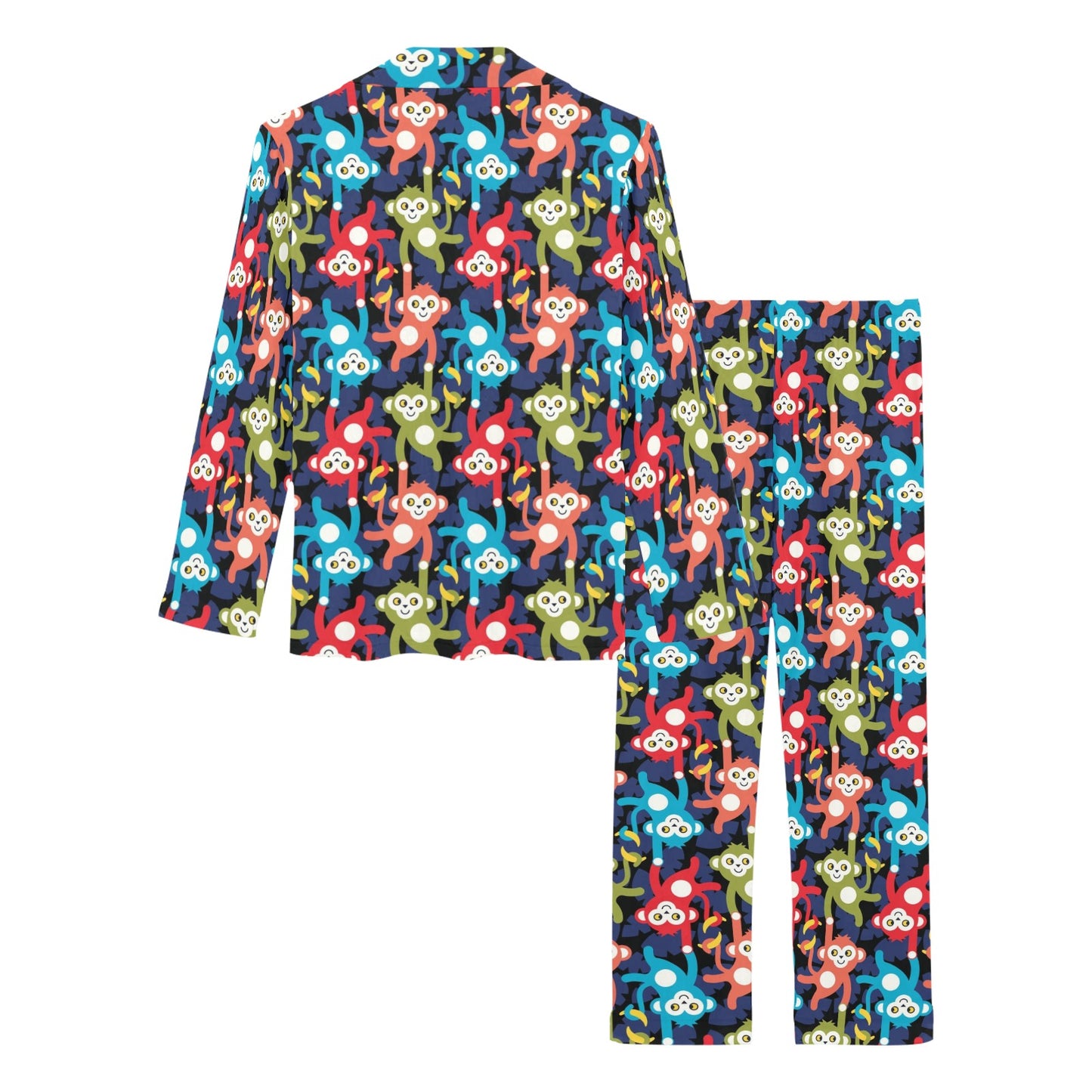 Monkey Colorful Design Themed Print Women's Long Pajama Set