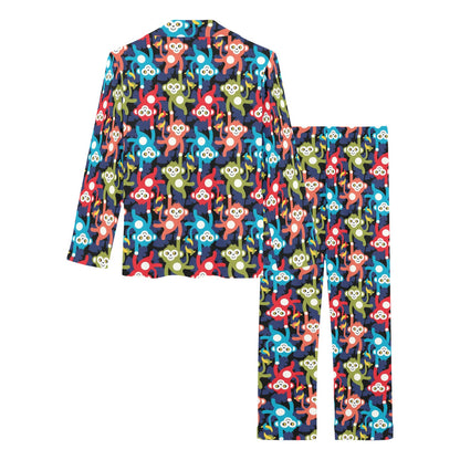 Monkey Colorful Design Themed Print Women's Long Pajama Set