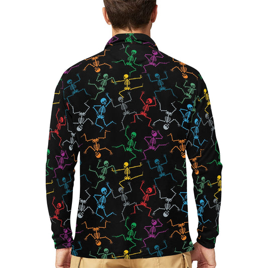 Skeleton Colorful Print Design LKS302 Long Sleeve Polo Shirt For Men's