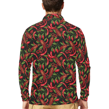 Chilli Pepper Pattern Print Design 02 Long Sleeve Polo Shirt For Men's
