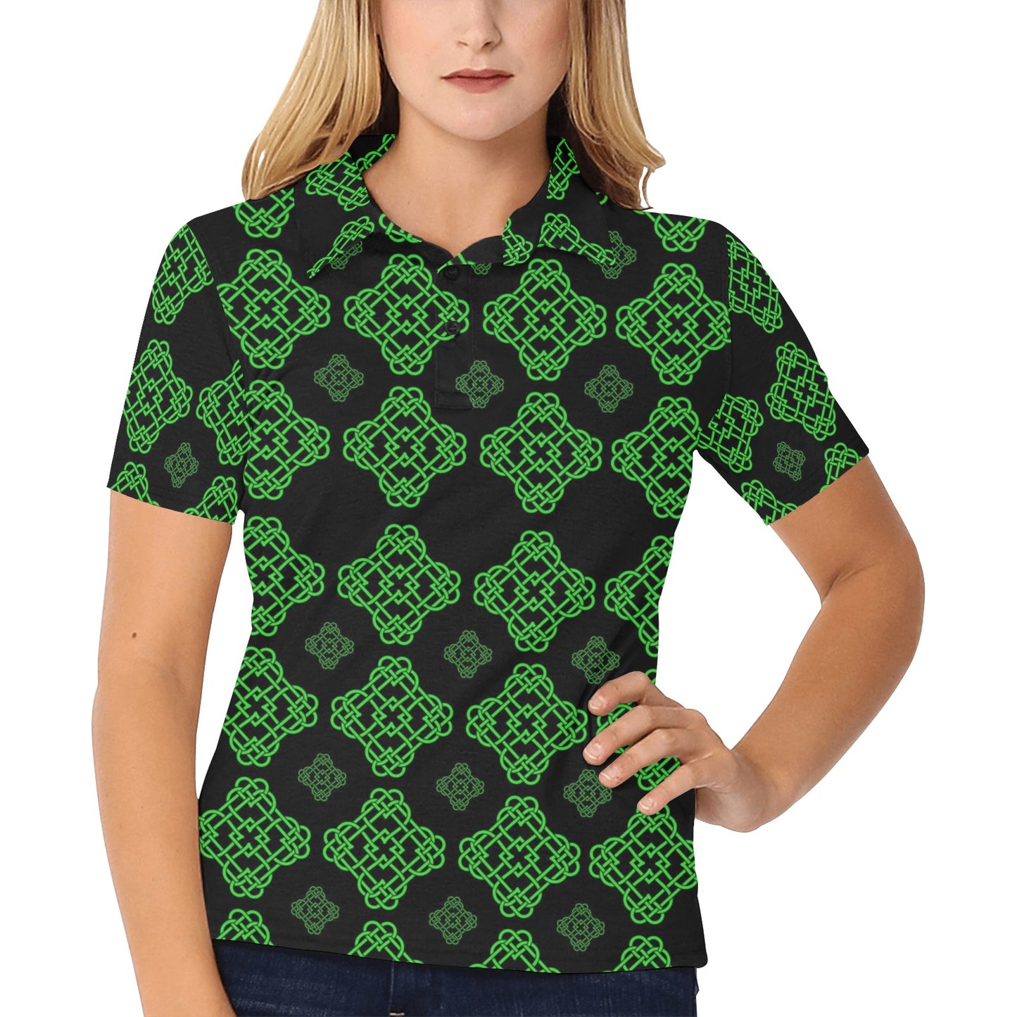 Celtic Knot Green Neon Design Women's Polo Shirt