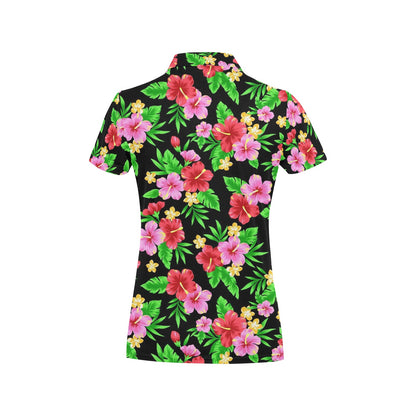Pink Red Hibiscus Pattern Print Design HB023 Women's Polo Shirt