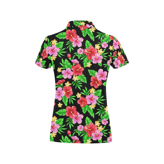 Pink Red Hibiscus Pattern Print Design HB023 Women's Polo Shirt