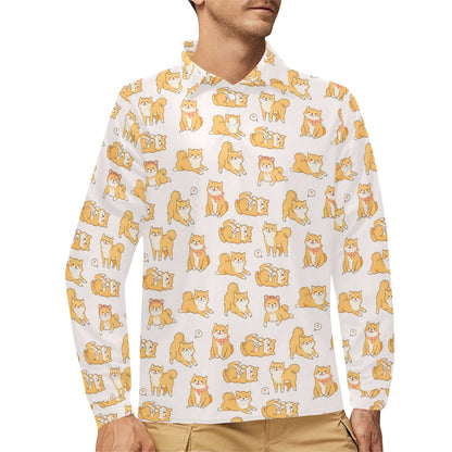 Shiba Inu Print Design LKS308 Long Sleeve Polo Shirt For Men's
