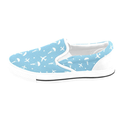 Skydiver Print Design LKS303 White Slip Ons Canvas Women's Shoes