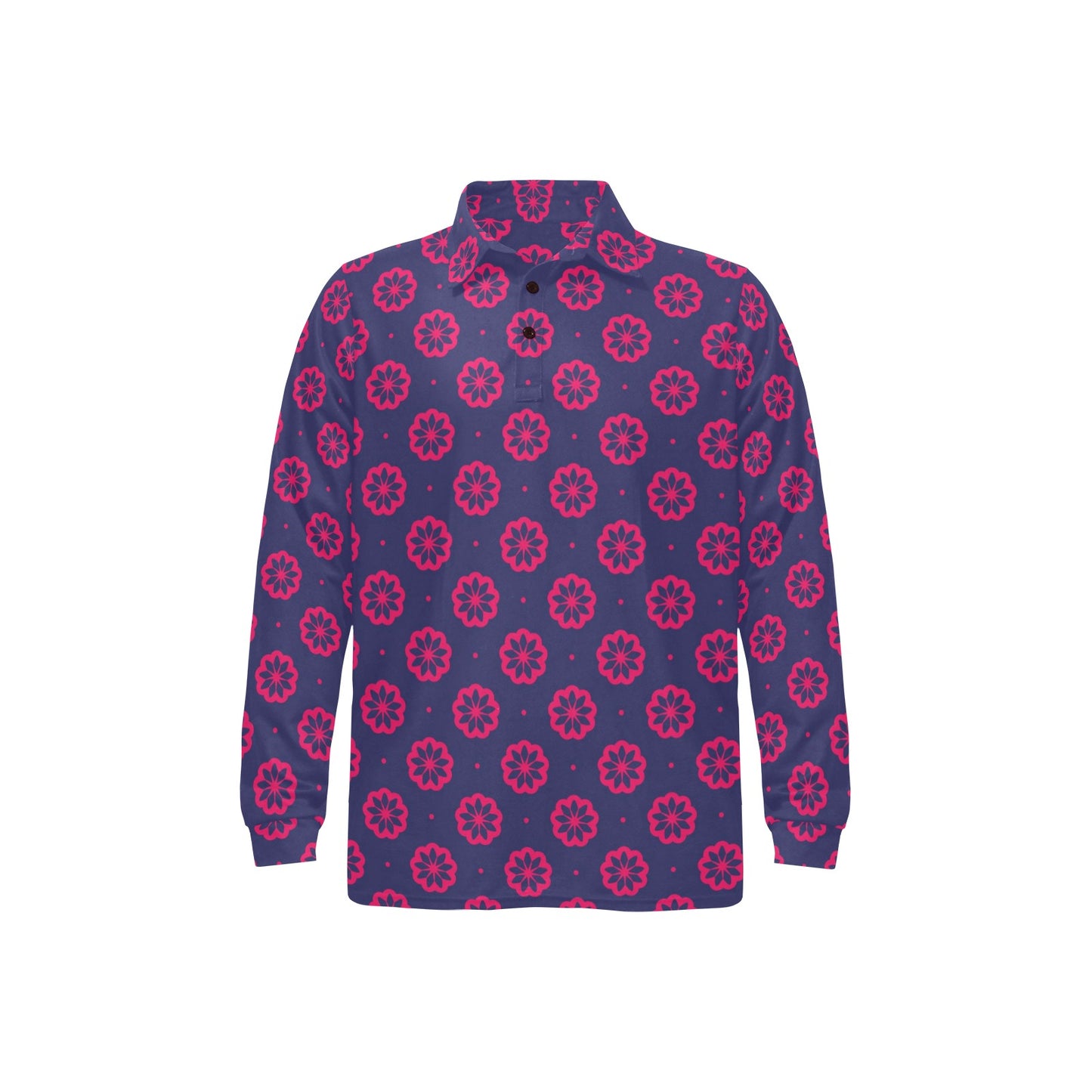 Water Lily Print Design LKS301 Long Sleeve Polo Shirt For Men's