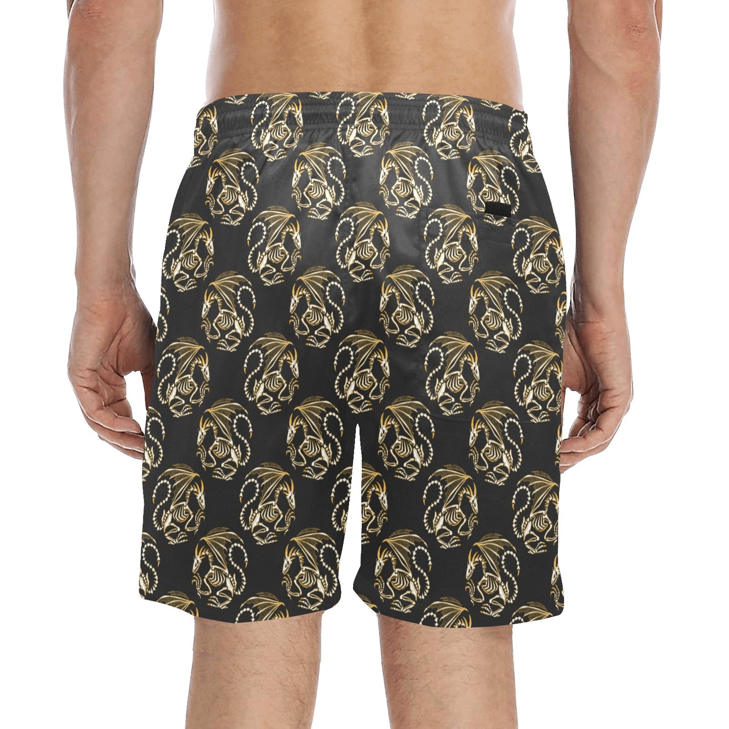 Skeleton Dragon Print Design LKS306 Men's Swim Trunks Beach Shorts