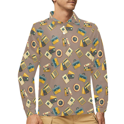 Accounting Financial Pattern Print Design 03 Long Sleeve Polo Shirt For Men's