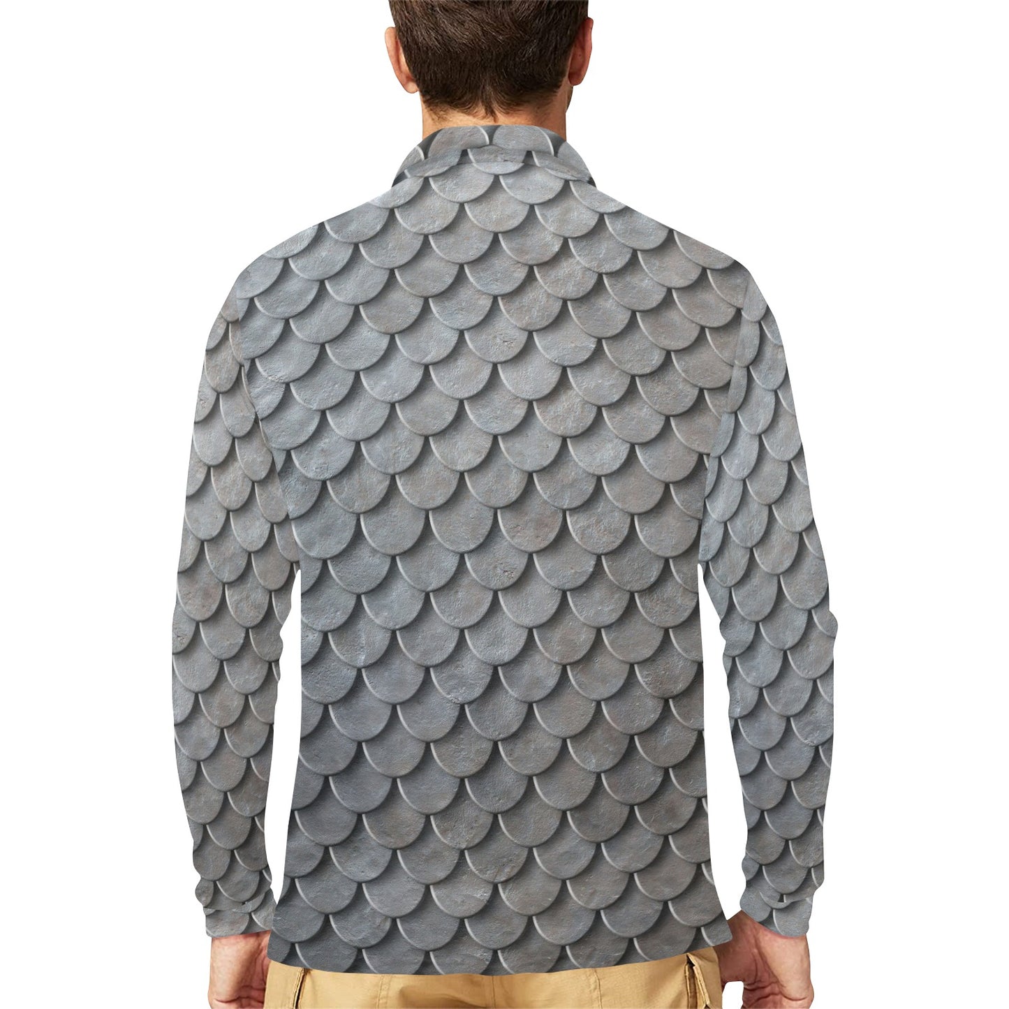 Armor Scales Pattern Print Design 03 Long Sleeve Polo Shirt For Men's