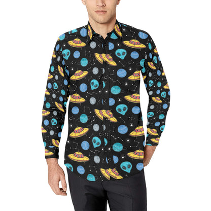 UFO Alien Print Design LKS306 Men's Long Sleeve Dress Shirt