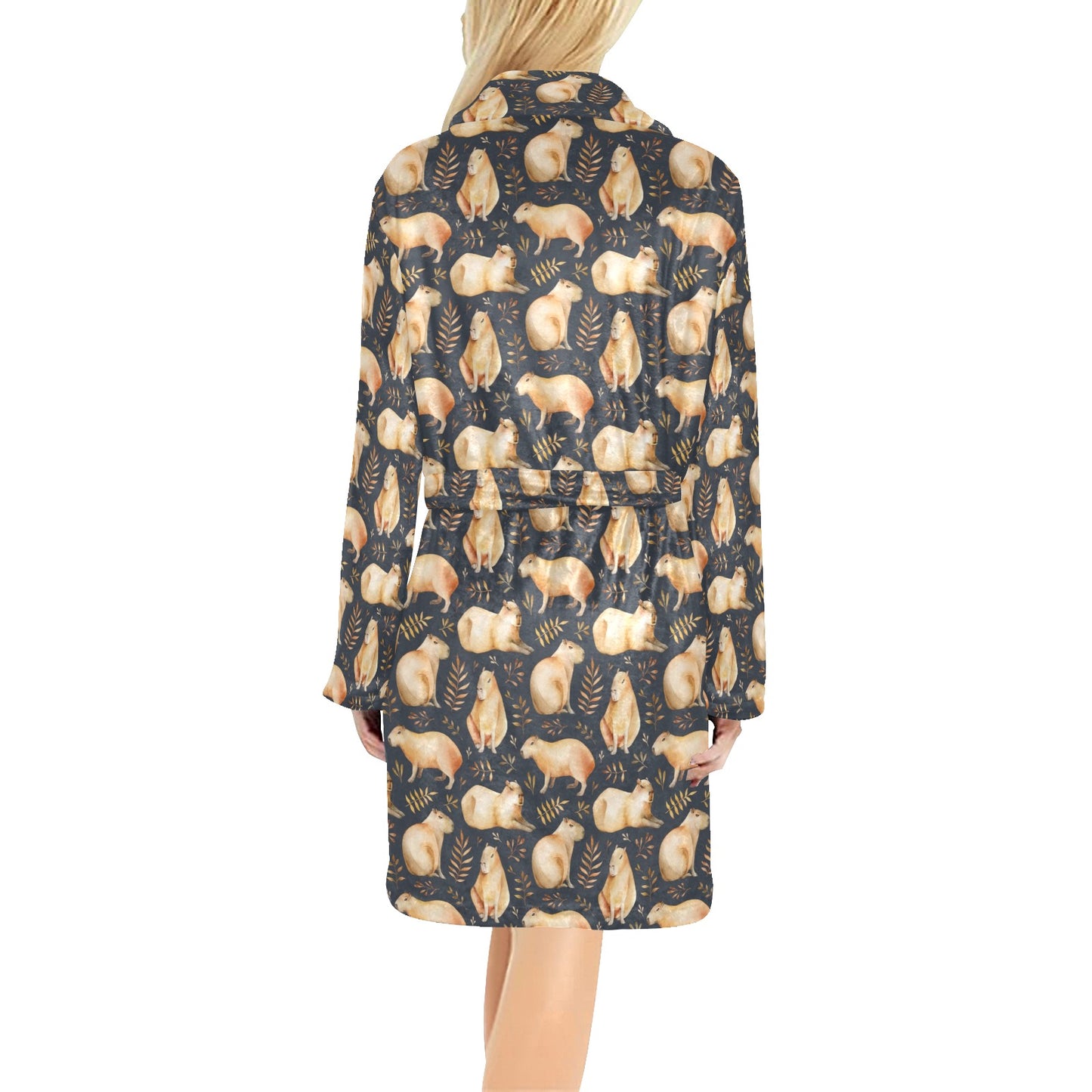 Capybara Pattern Print Design 02 Women's Fleece Robe