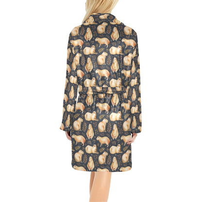 Capybara Pattern Print Design 02 Women's Fleece Robe