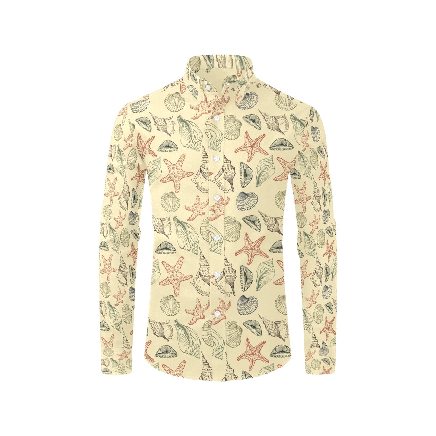 Seashell Print Design LKS305 Men's Long Sleeve Dress Shirt