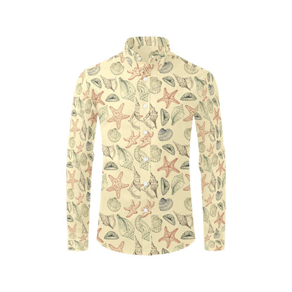 Seashell Print Design LKS305 Men's Long Sleeve Dress Shirt