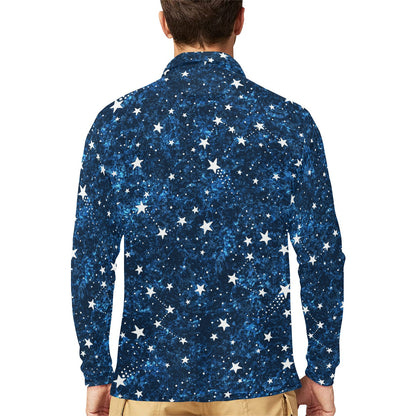 Cosmic Pattern Print Design 05 Long Sleeve Polo Shirt For Men's