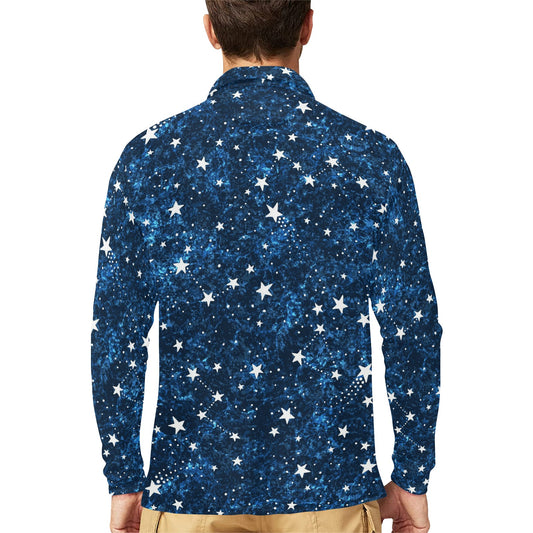 Cosmic Pattern Print Design 05 Long Sleeve Polo Shirt For Men's