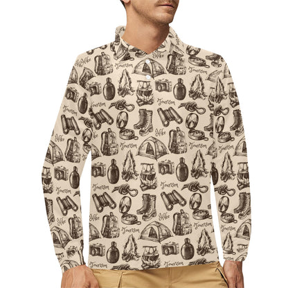 Camping Pattern Print Design 01 Long Sleeve Polo Shirt For Men's