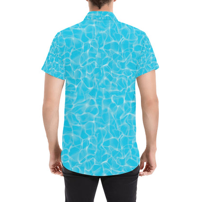 Swimming Pool Texture Print Design LKS301 Men Short Sleeve Button Up Shirt