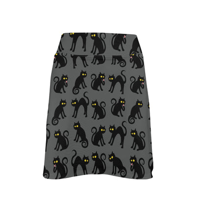 Black Cat Cute Print Pattern 17" Golf & Pickleball Skort with Pockets