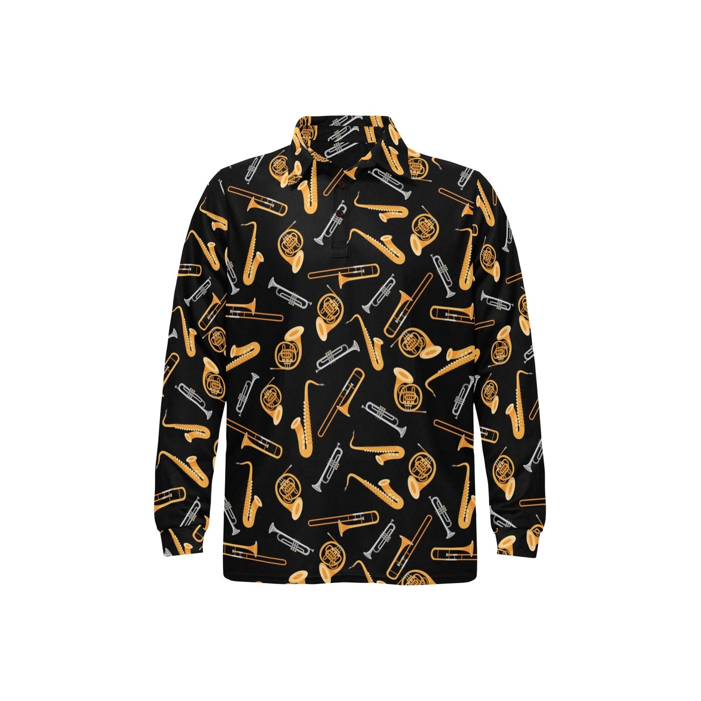 Saxophone Print Design LKS403 Long Sleeve Polo Shirt For Men's