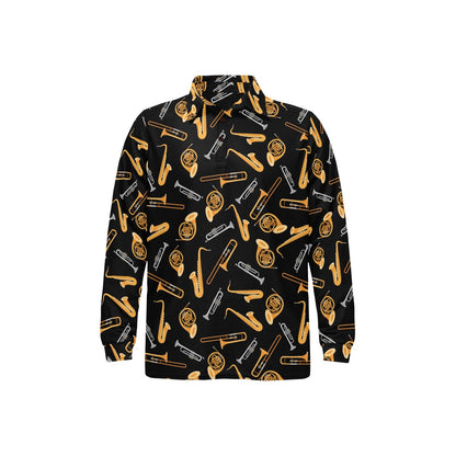 Saxophone Print Design LKS403 Long Sleeve Polo Shirt For Men's