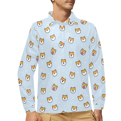 Shiba Inu Print Design LKS3012 Long Sleeve Polo Shirt For Men's
