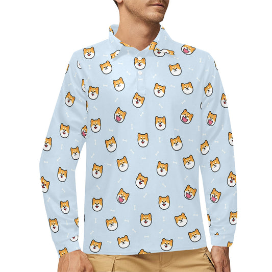 Shiba Inu Print Design LKS3012 Long Sleeve Polo Shirt For Men's